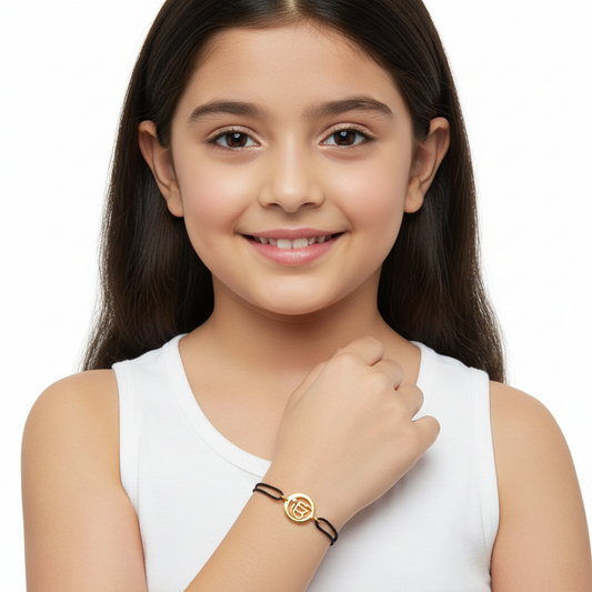 Gold Plated Auspicious Ik Onkaar Bracelet In Silver For Girls And Boys - Jewelsane