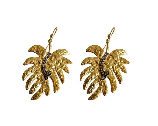 Gold Plated Leaf design earring with diamonds - Jewelslane