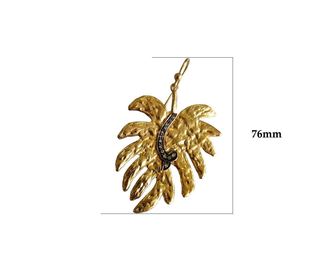 Gold Plated Leaf design earring with diamonds - Jewelslane