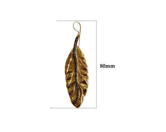 Gold plated silver earring in Classic Leaf design with diamonds - Jewelslane