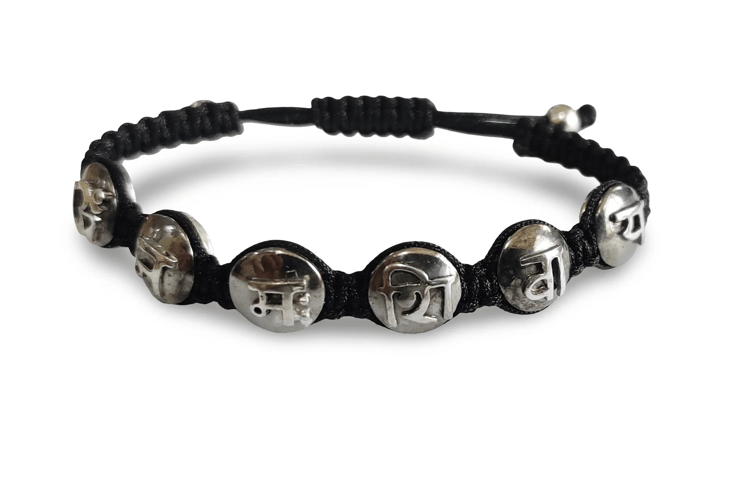 Om Namah Shivay Mantra Bracelet in Two Tone Silver Beads - Jewelslane