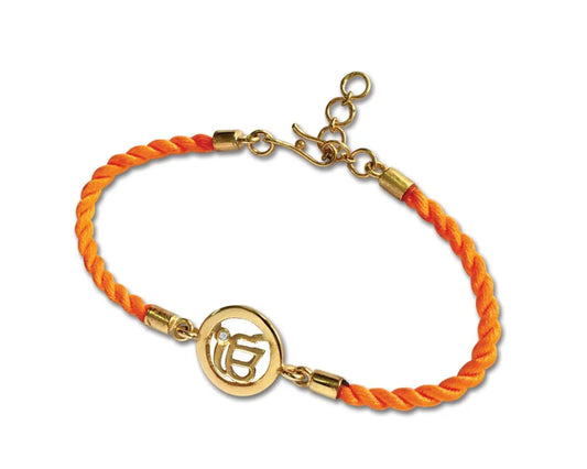 Ik onkaar Bracelet On Nylon Thread with Gold Plated Adjustable Silver Lock for Girls - Jewelslane
