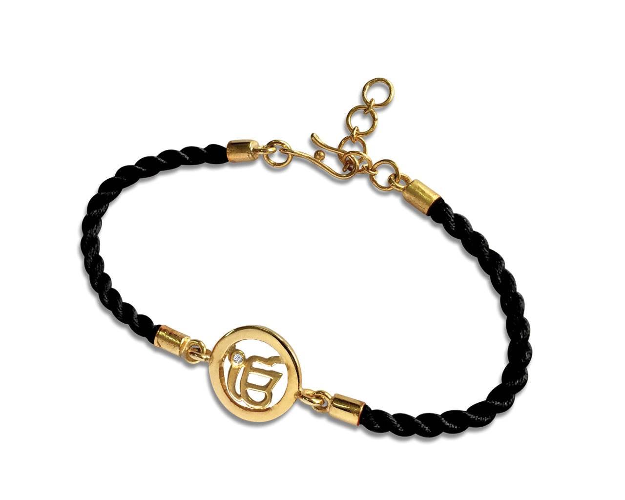 Ik onkaar Bracelet On Nylon Thread with Gold Plated Adjustable Silver Lock for Girls - Jewelslane