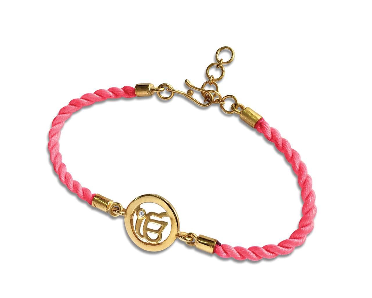 Ik onkaar Bracelet On Nylon Thread with Gold Plated Adjustable Silver Lock for Girls - Jewelslane