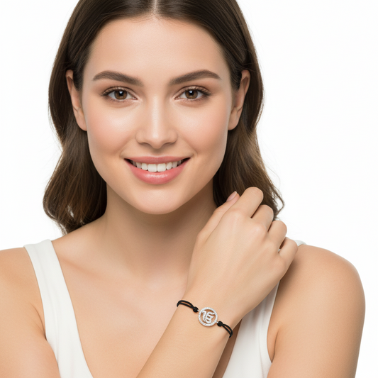 Ik Onkaar Bracelet in 925 Silver with Diamond on size adjustable Nylon Thread - Jewelslane