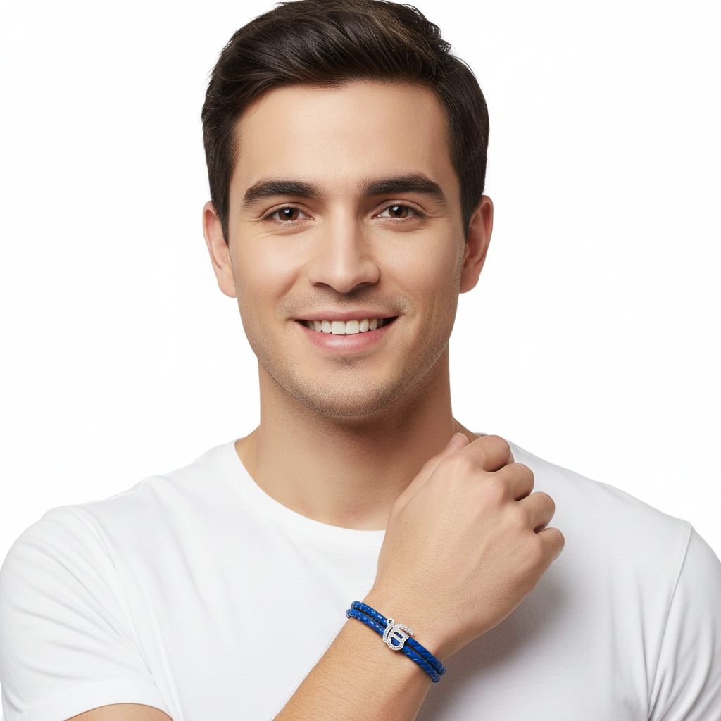 Ik Onkaar Fancy Bracelet For Men In Silver with Diamonds On Leather Bracelet - Jewelslane