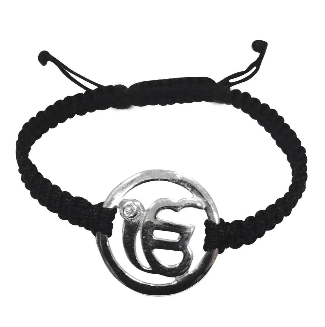 Ik Onkaar Silver Bracelet with Diamond on Nylon Thread - Jewelslane