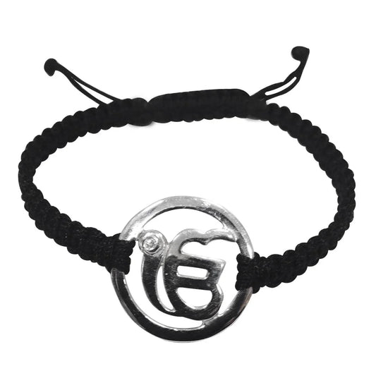 Ik Onkaar Silver Bracelet with Diamond on Nylon Thread - Jewelslane