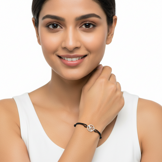 Ik Onkaar Single Diamond Silver Bracelet - Jewelslane