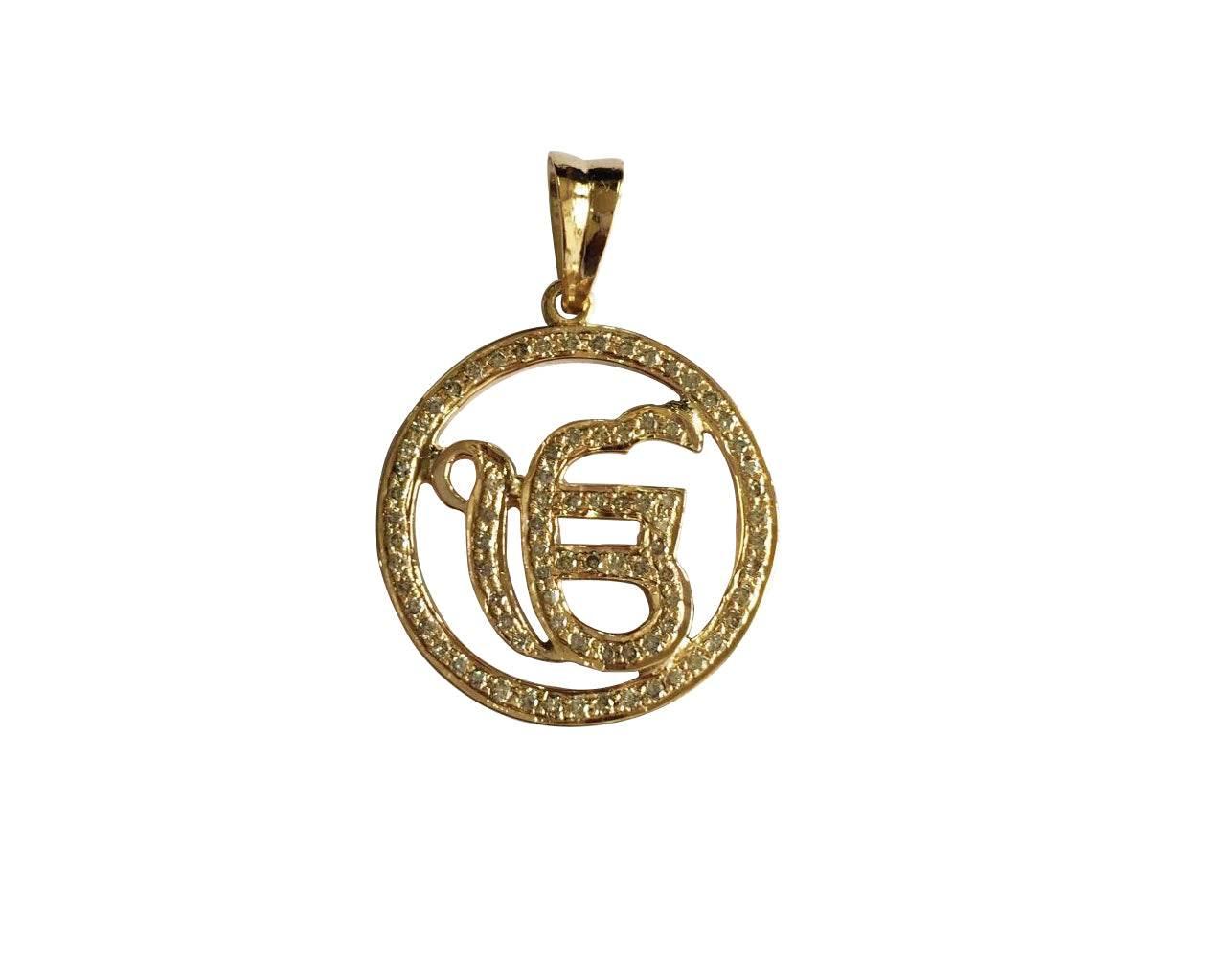 Ik Onkaar diamond pendant in 14k gold 21mm charm diameter - Jewelslane