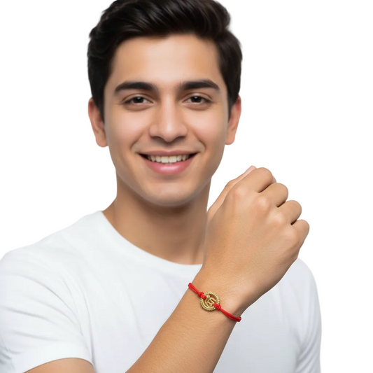 Ik Onkaar gold Plated Rakhi Bracelet In Silver on Adjustable Thread - Jewelsalne