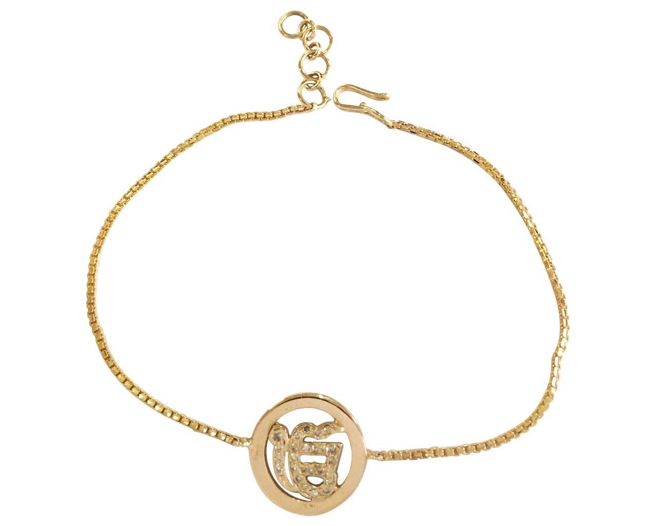 Ik Onkaar gold charm with diamonds on gold chain - Jewelslane