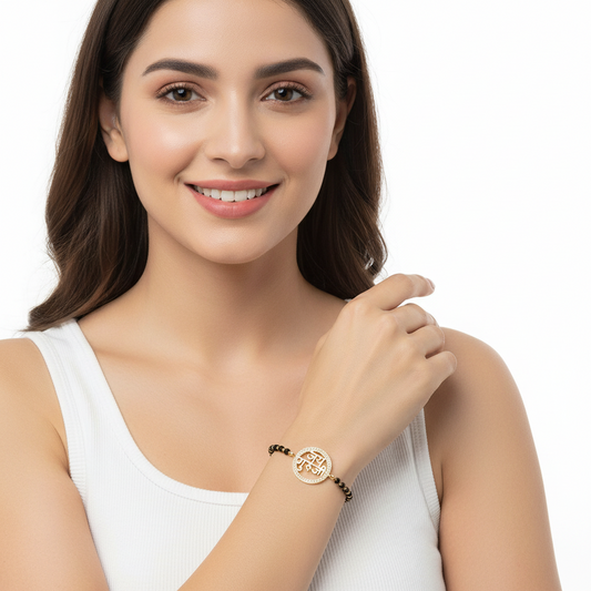 Jai Guru Ji Bracelet On Mangalsutra Chain with diamonds - Jewelslane