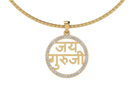 Jai Guru Ji Pendant with diamonds in 14k Gold - Jewelslane