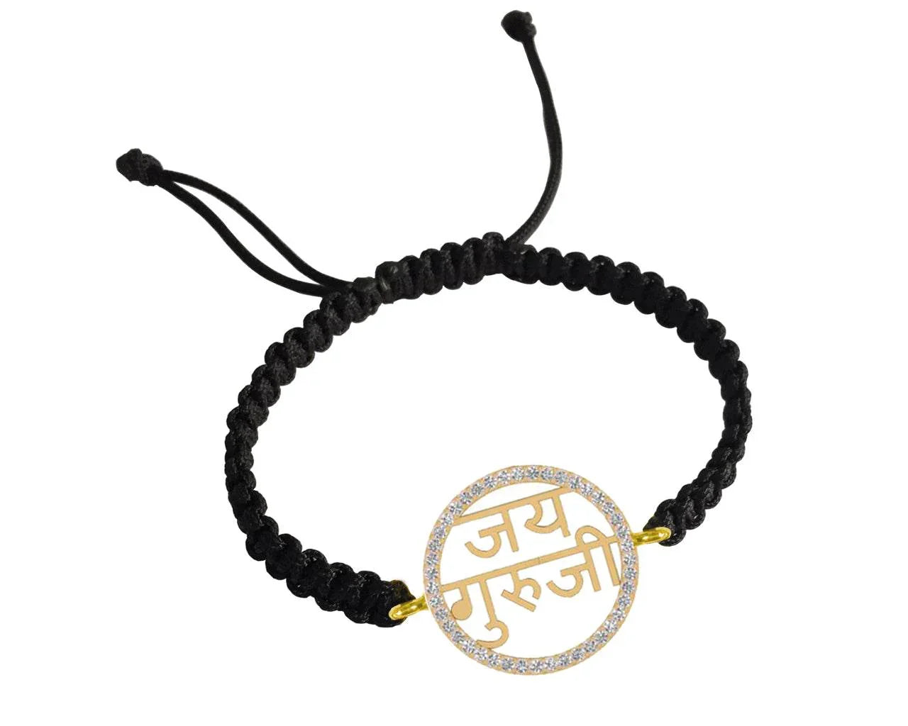 Jai Guru Ji bracelet with 21mm diameter charm set with diamonds in 14k Gold - Jewelslane