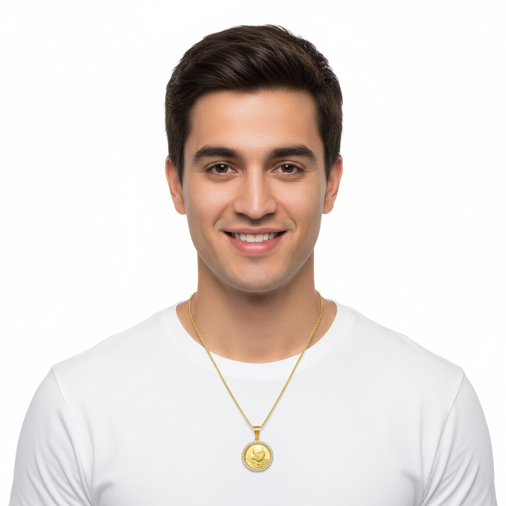 Jai guru Ji swaroop pendant in gold with diamonds - Jewelslane