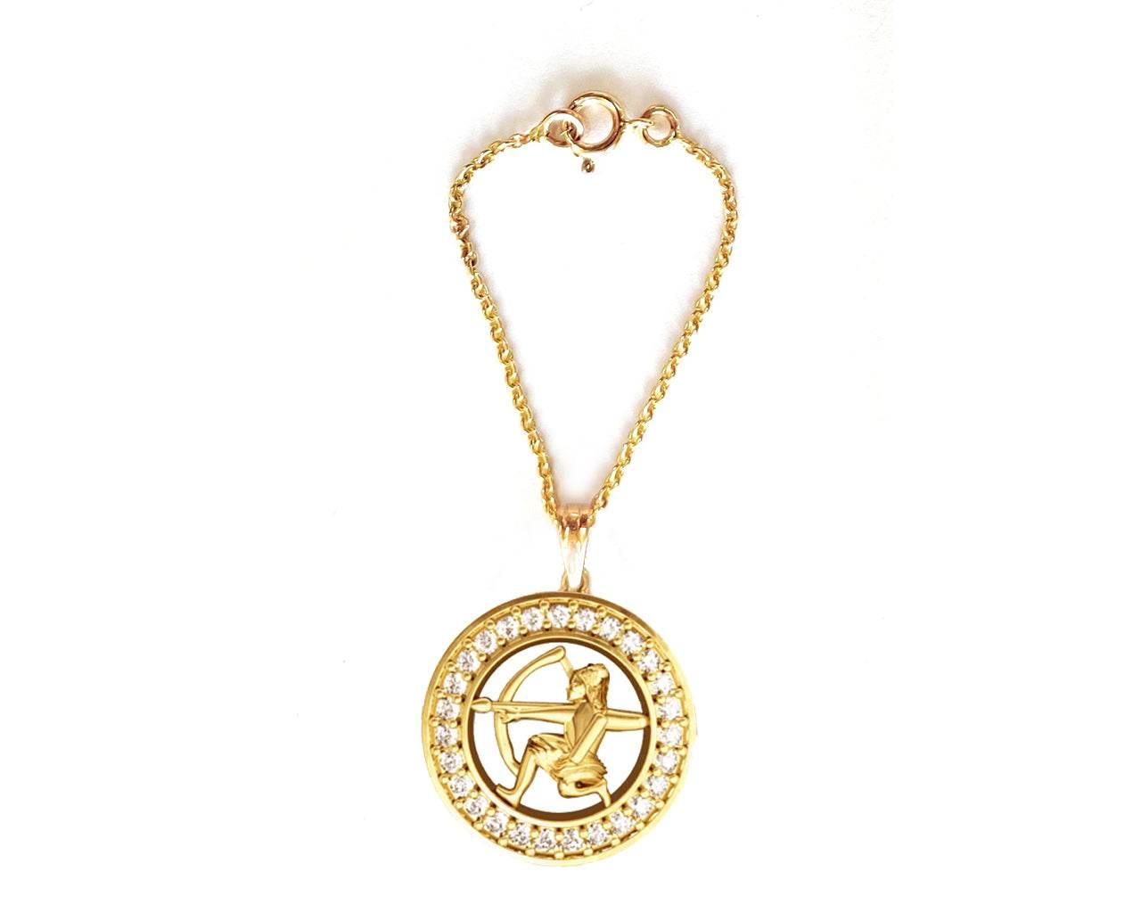 Saggitarius Zodiac Watch Charm in 14k gold with diamonds - Jewelslane