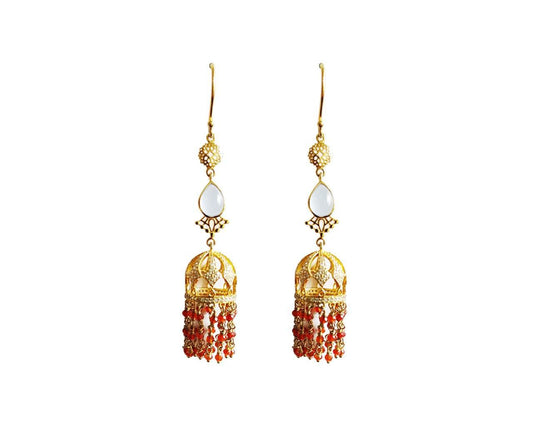 Long Jhumkis in silver with Color stones - Jewelslane