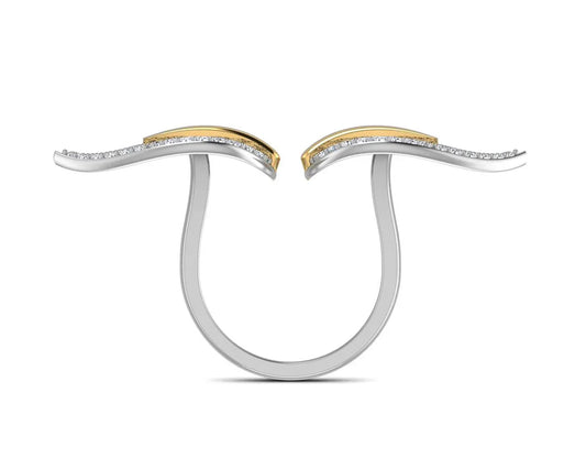 Myra Delicate diamond double finger Leaf ring in gold - Jewelslane