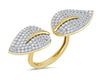 Myra Delicate diamond double finger Leaf ring in gold - Jewelslane