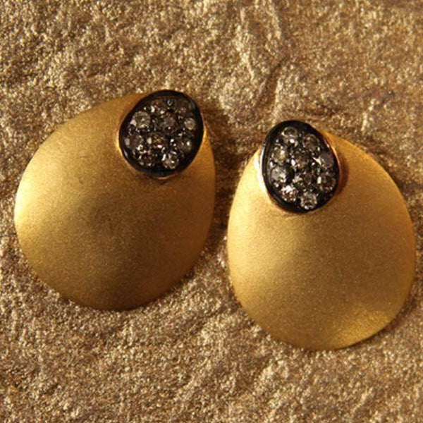 Gold Earstuds with Diamonds in Oxidised Setting - Jewelslane