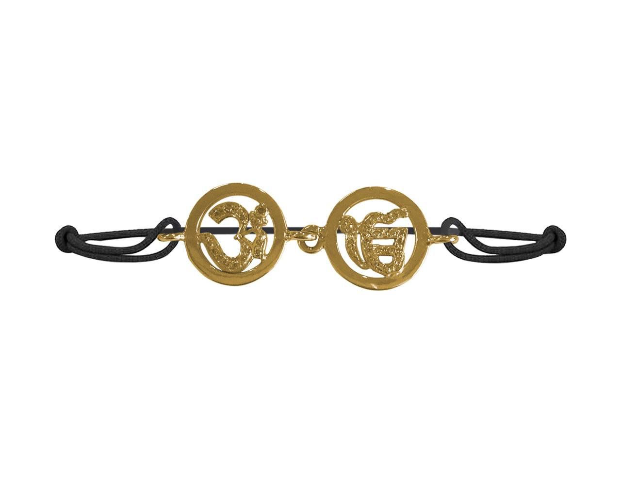Om & Ik onkaar bracelet in 14k gold on adjustable thread bracelet - Jewelslane