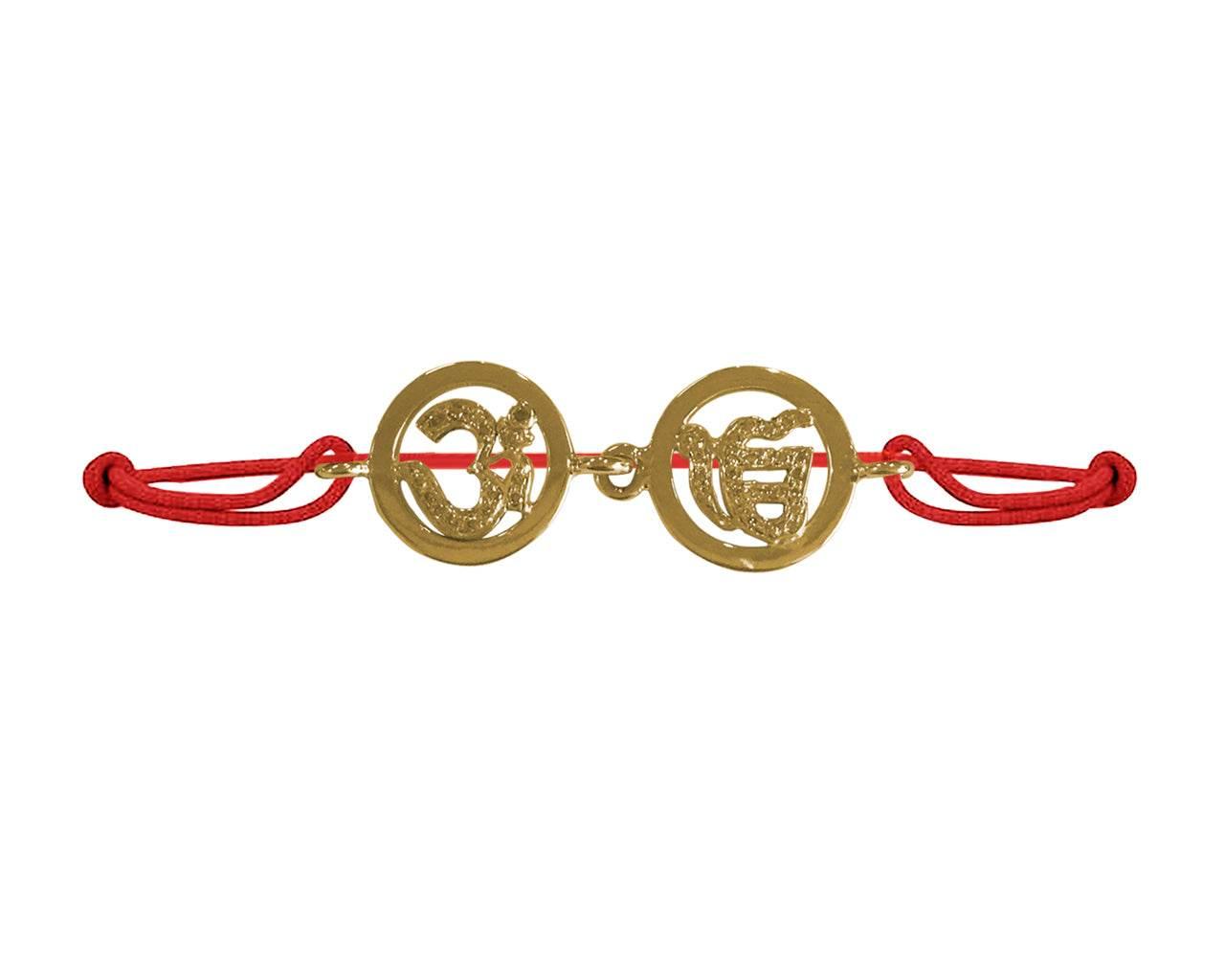 Om & Ik onkaar bracelet in 14k gold on adjustable thread bracelet - Jewelslane