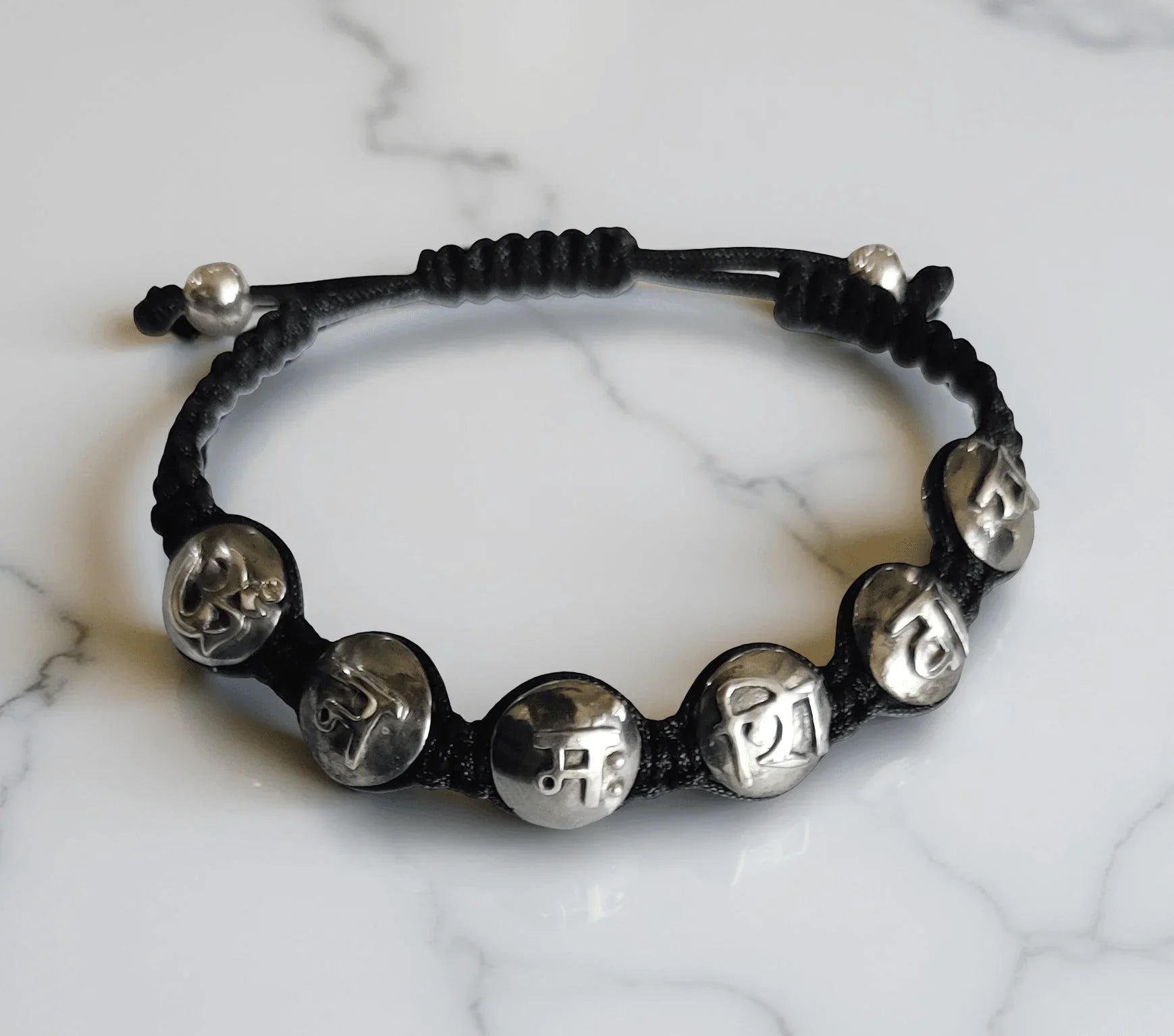 Om Namah Shivay Mantra Bracelet in Two Tone Silver Beads - Jewelslane