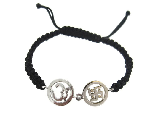 Om & Swastik Bracelet in Silver with Diamonds on Nylon thread - Jewelslane