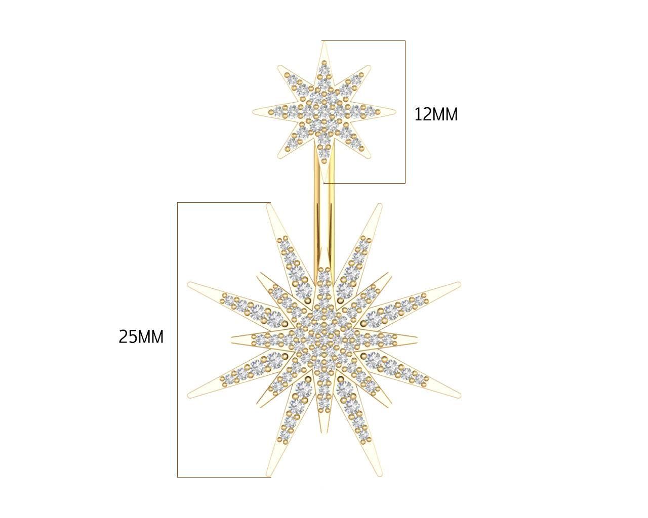 Paige Designer Star earrings front & suspended from lobe in 18k gold with diamonds - Jewelslane