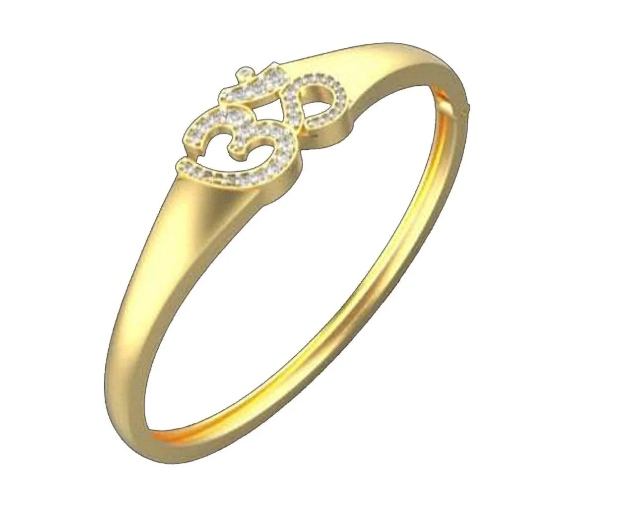 Propitious Gold OM bangle with diamonds in 14k hallmarked gold - Jewelslane