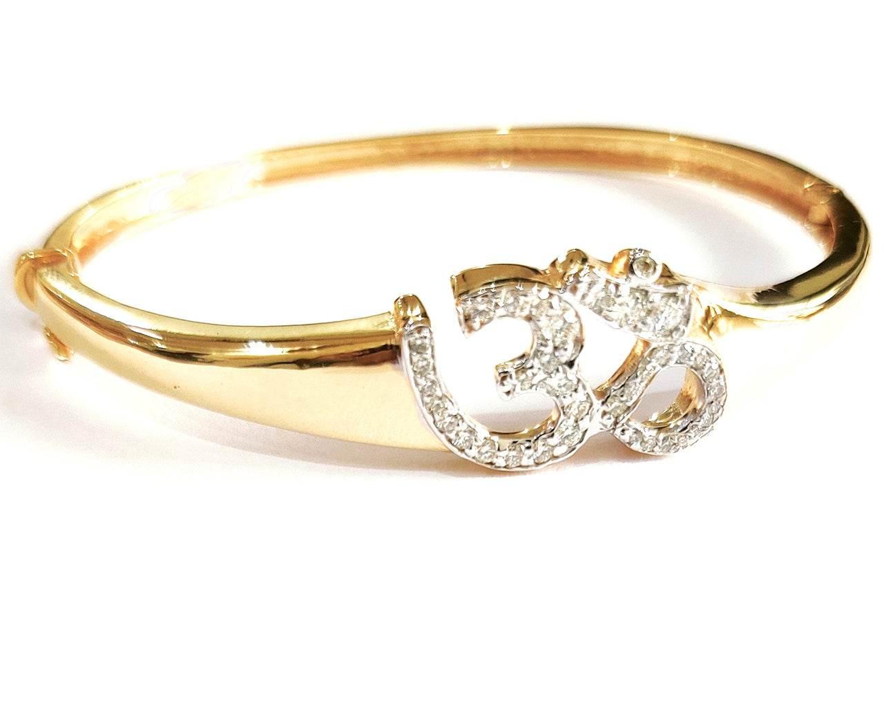 Propitious Gold OM bangle with diamonds in 14k hallmarked gold - Jewelslane