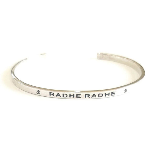 Radhe Radhe silver cuff bracelet for men & women - Jewelslane