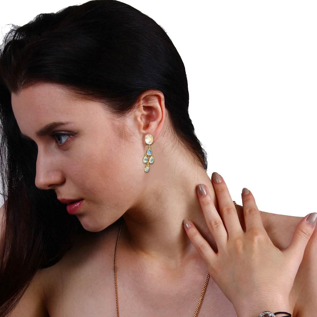 Rainbow Moonstone Earrings in 18k gold plated silver - Jewelslane