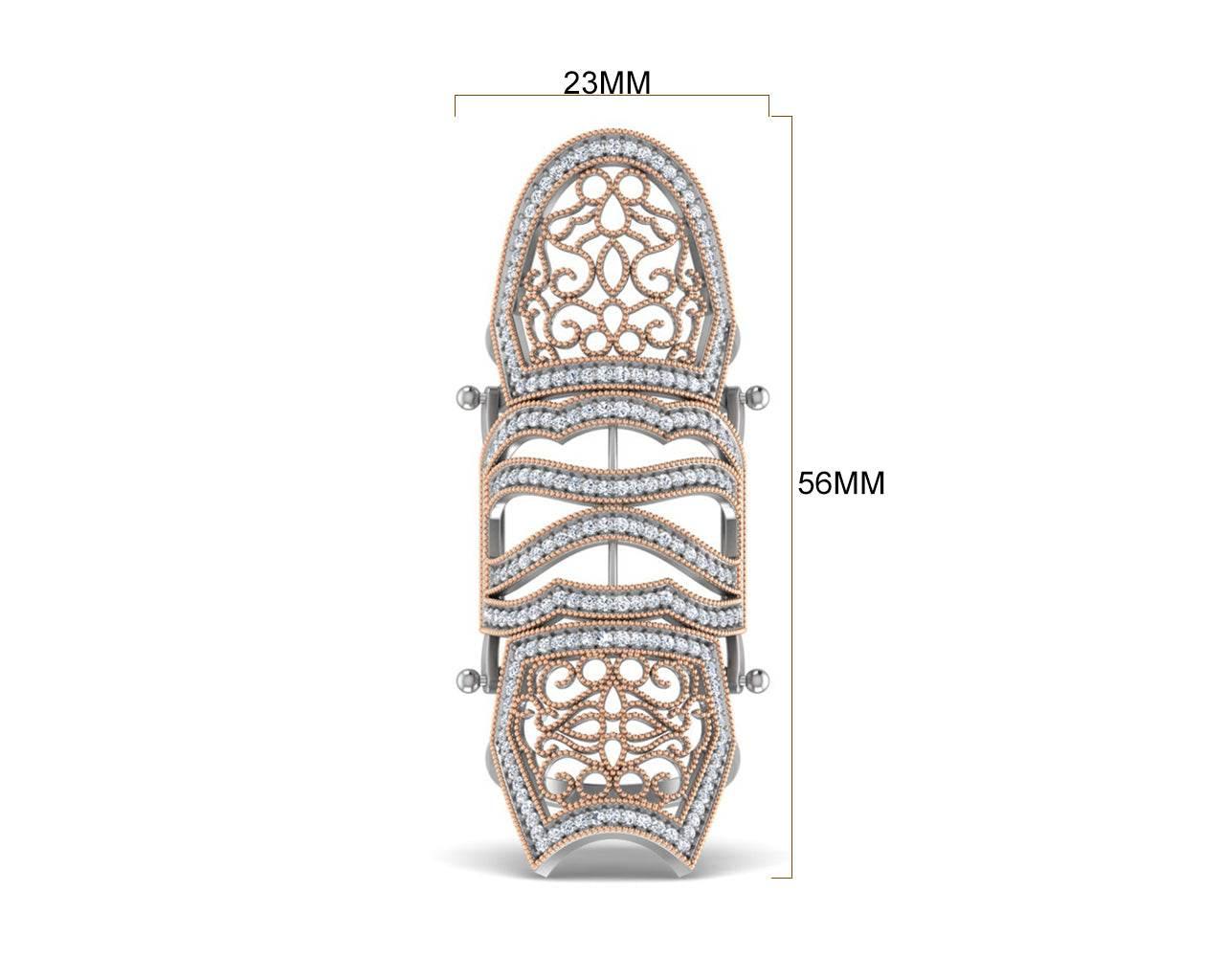 Rany diamond full finger ring in gold with movable parts - Jewelslane