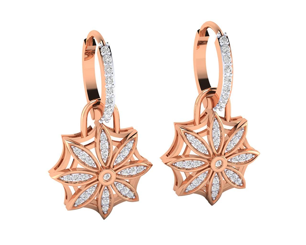 Reha Diamond floral earrings on diamond hoops - Jewelslane