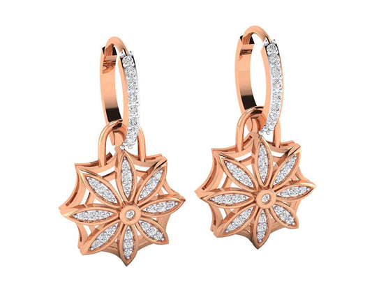 Reha Diamond floral earrings on diamond hoops - Jewelslane