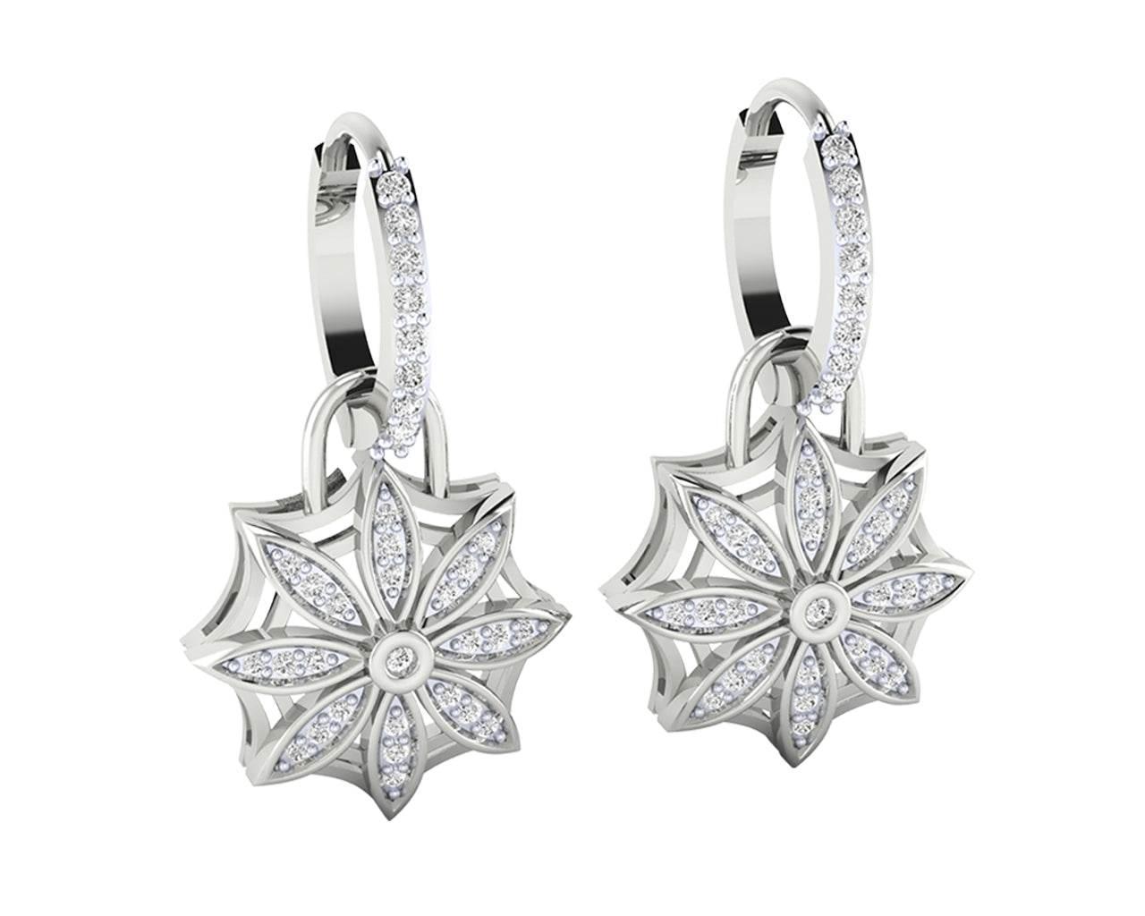 Reha Diamond floral earrings on diamond hoops - Jewelslane