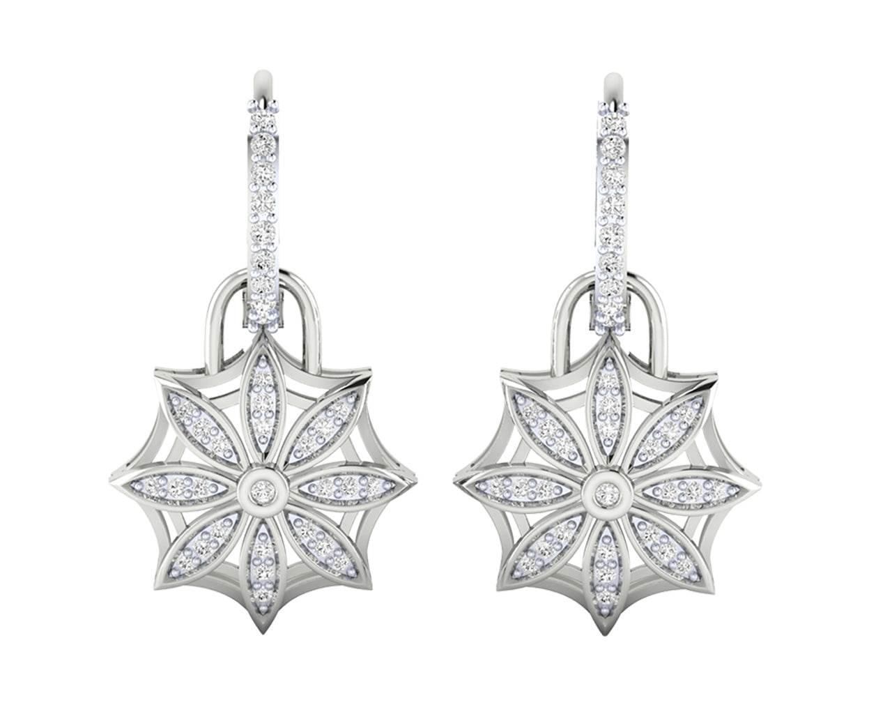 Reha Diamond floral earrings on diamond hoops - Jewelslane