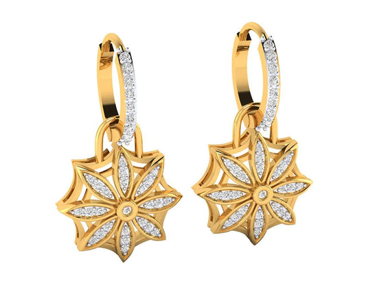 Reha Diamond floral earrings on diamond hoops - Jewelslane