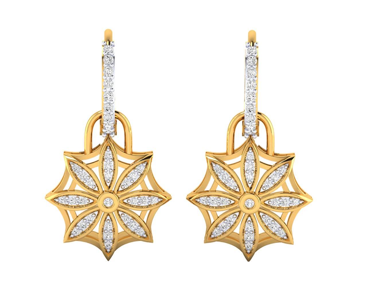 Reha Diamond floral earrings on diamond hoops - Jewelslane