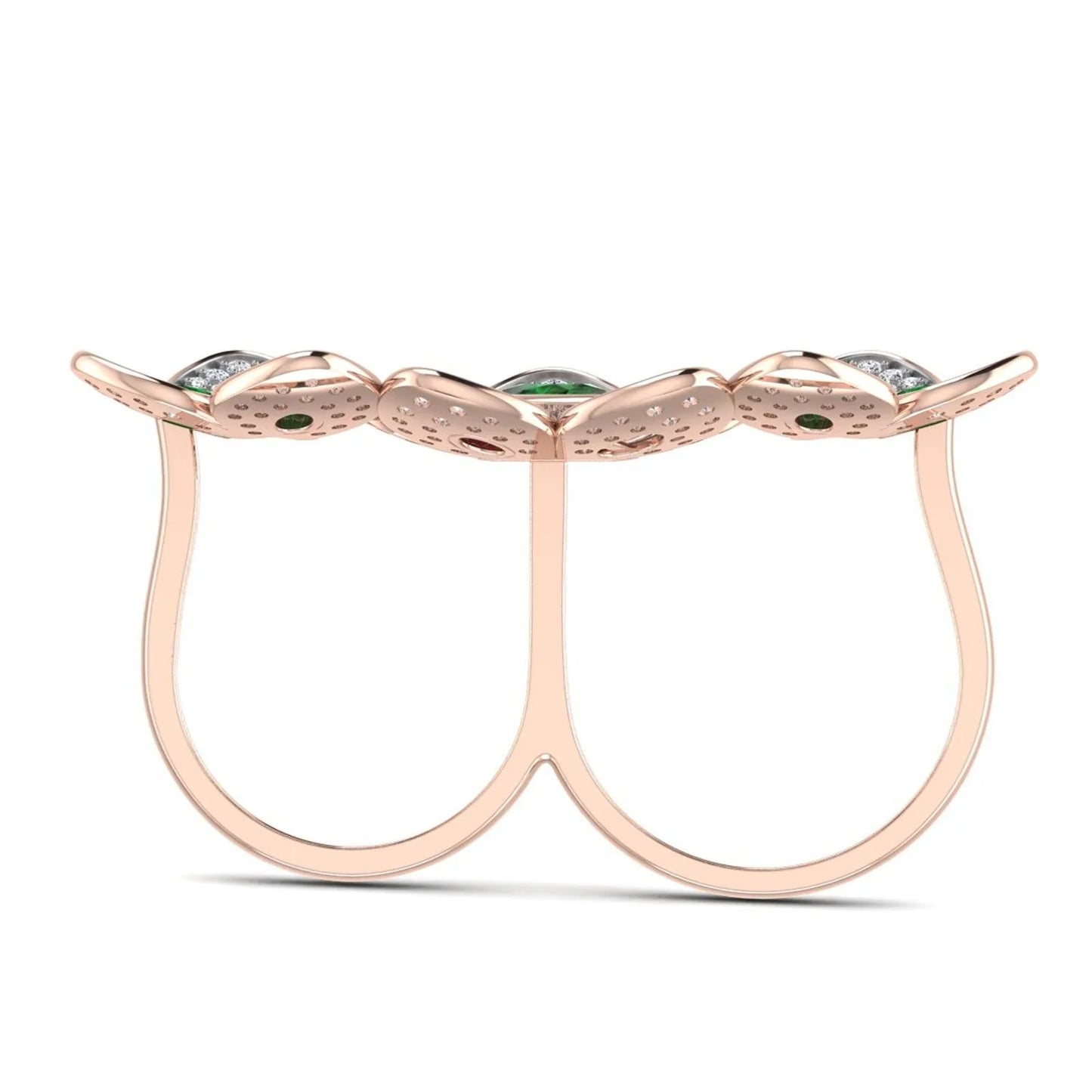 Remy Double finger Ring in Gold with diamonds, ruby & emerald - Jewelslane