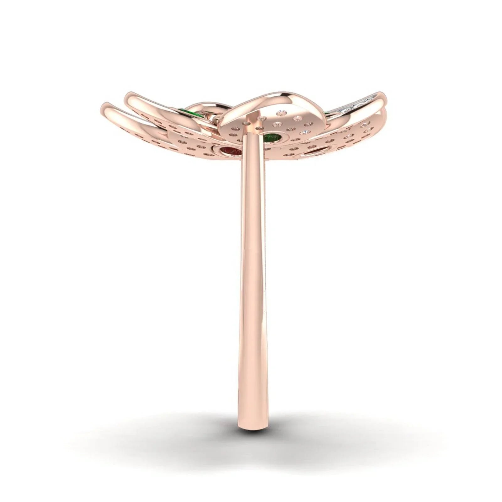 Remy Double finger Ring in Gold with diamonds, ruby & emerald - Jewelslane