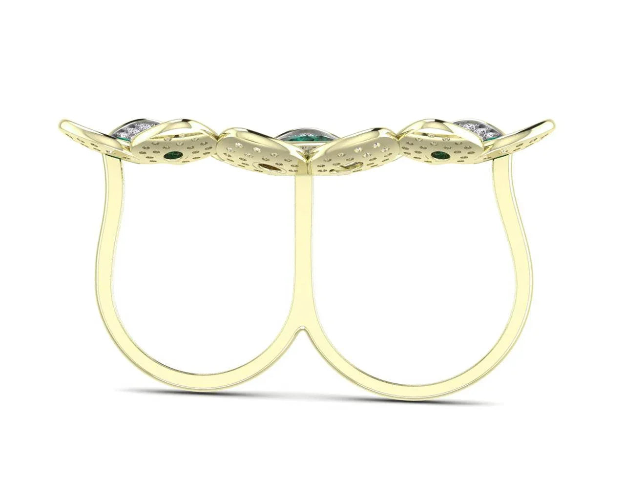 Remy Double finger Ring in Gold with diamonds, ruby & emerald - Jewelslane