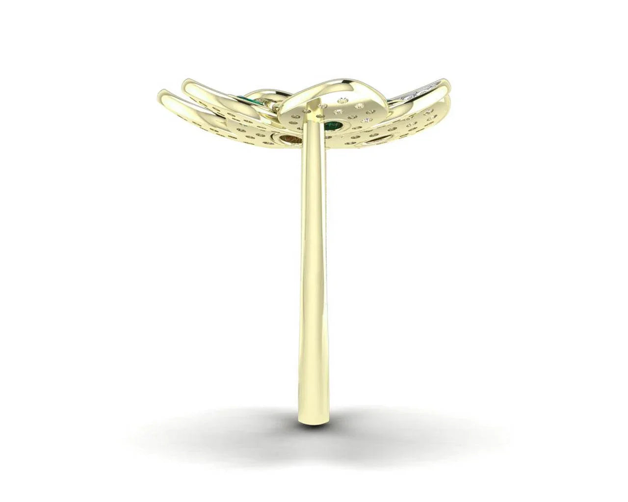 Remy Double finger Ring in Gold with diamonds, ruby & emerald - Jewelslane