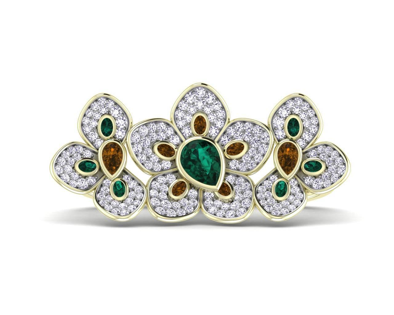 Remy Double finger Ring in Gold with diamonds, ruby & emerald - Jewelslane