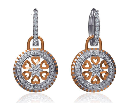 Saba Diamond Dangle earrings on diamond hoops in gold - Jewelslane