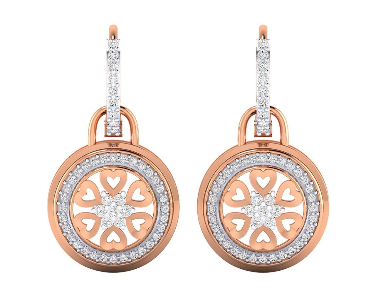 Saba Diamond Dangle earrings on diamond hoops in gold - Jewelslane