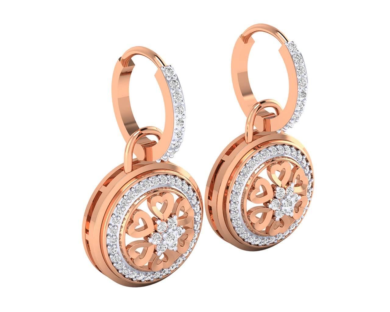 Saba Diamond Dangle earrings on diamond hoops in gold - Jewelslane