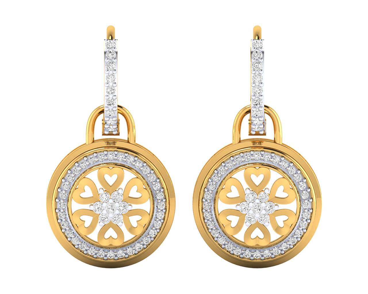Saba Diamond Dangle earrings on diamond hoops in gold - Jewelslane
